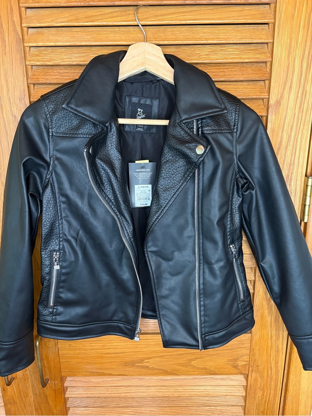 art class Black Textured Faux Leather Jacket with Silver Hardware
